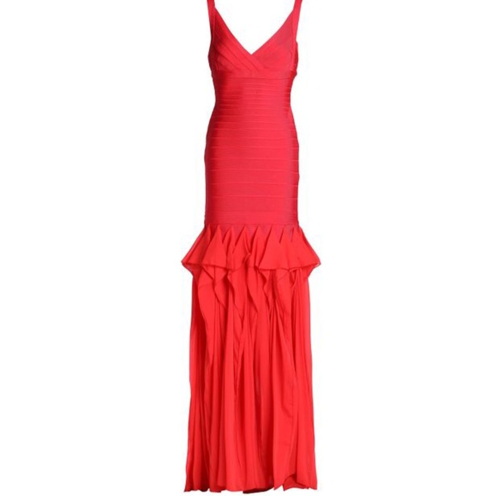 Hervé Léger Pleated Chiffon-paneled Bandage Gown